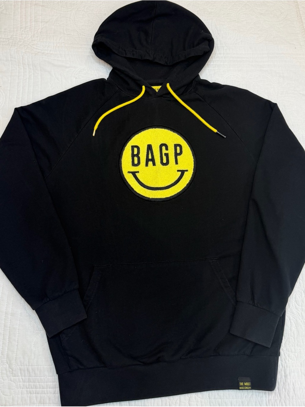 BAGP Be A Good Person Hoodie Sweatshirt Black Embroidered Men's Medium Smiley